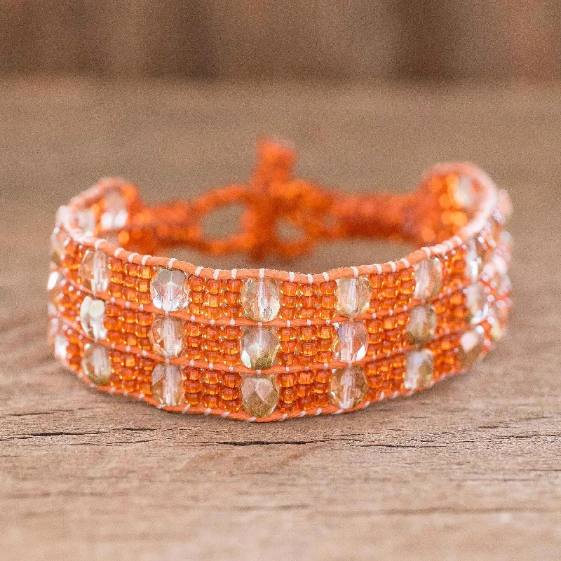 distressed silver bracelet-Novica Handmade Kinship In Orange Beaded Wristband Bracelet