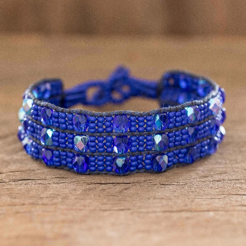 retro-style bracelet-Novica Handmade Kinship In Royal Blue Beaded Wristband Bracelet