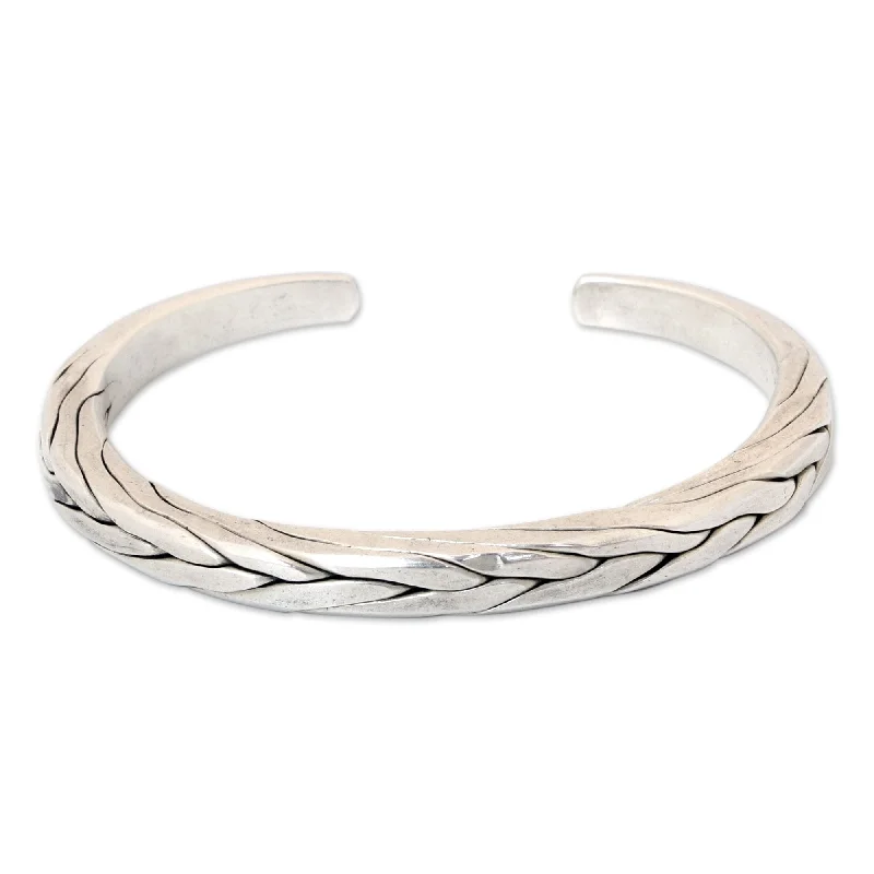 sprig gold bracelet-NOVICA Handmade Mens Sterling Silver Hill Tribe Braid Thai Design Cuff Bracelet (Thailand)