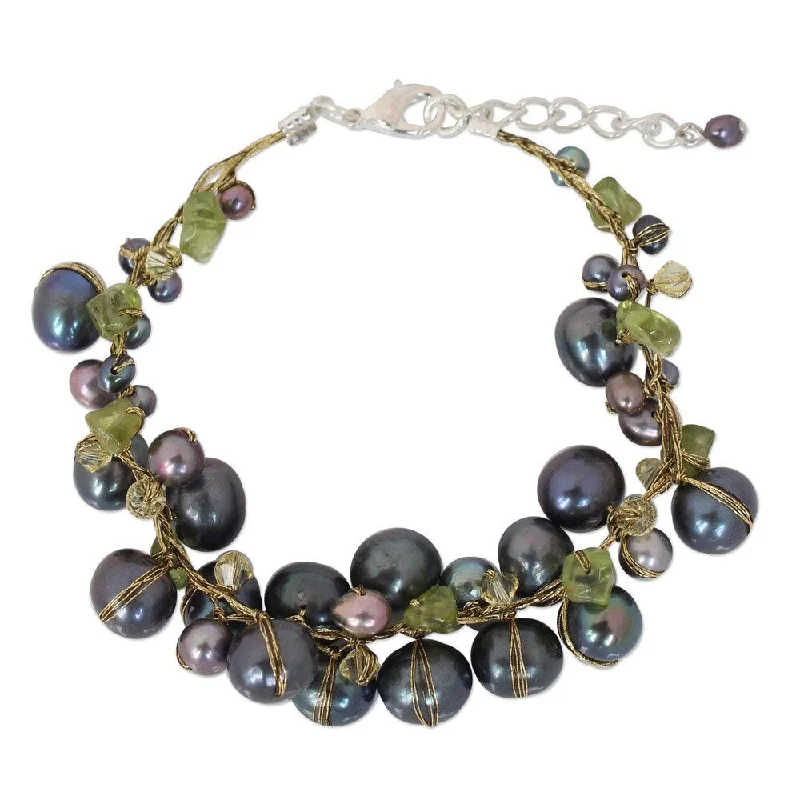 adaptable chain bracelet-NOVICA Handmade Peridot and Pearl 'Grey Mist' Bracelet (3-9 mm) (Thailand)