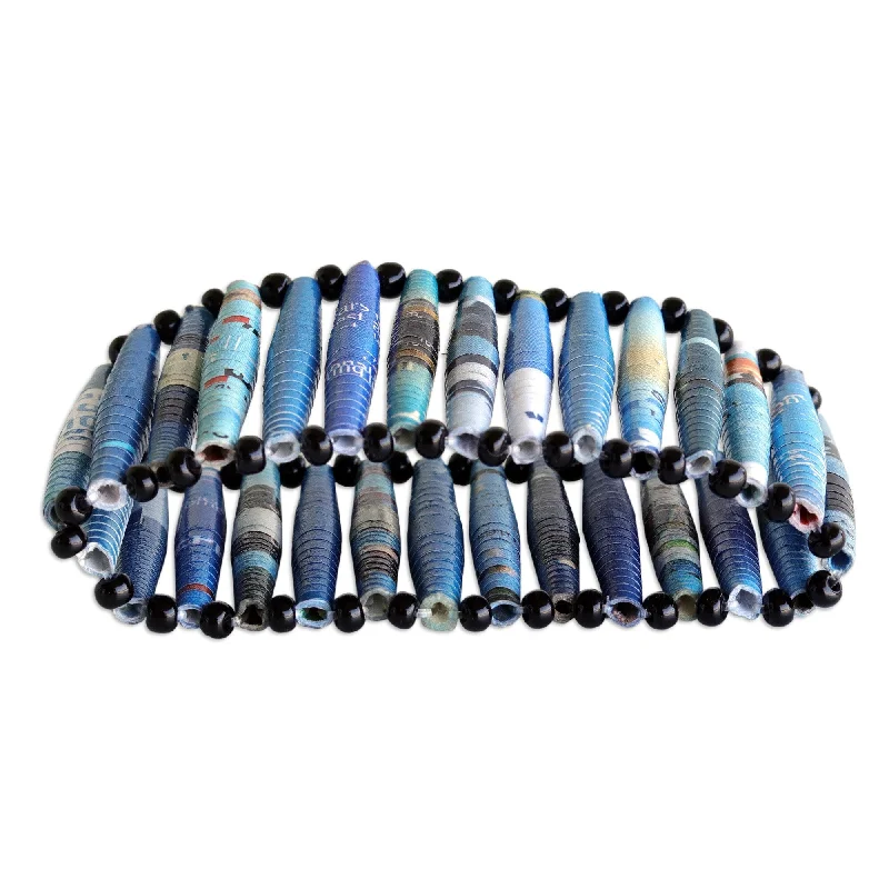 twist chain bracelet-Novica Handmade Tribal Links In Blue Beaded Recycled Paper Stretch Bracelet