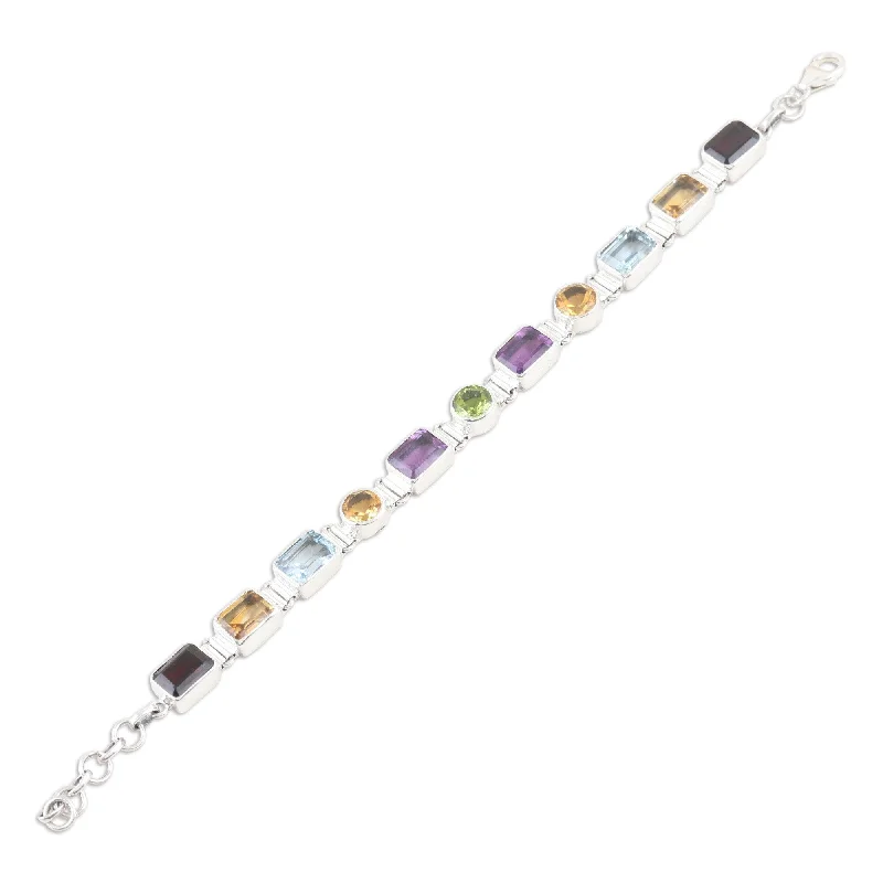 tech rivet bracelet-Novica Handmade United Gems Multi-Gemstone Link Bracelet