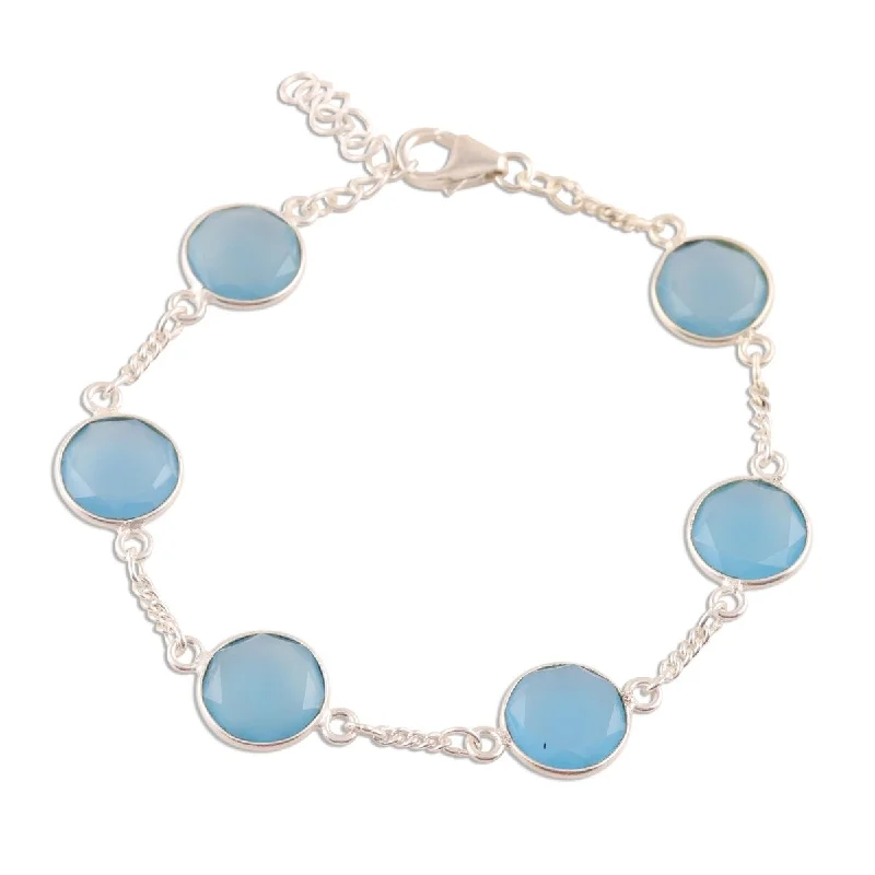 distressed silver bracelet-NOVICA Shimmering Blue, Chalcedony station bracelet - 7" min L - x 7.75" max L x 0.4" W