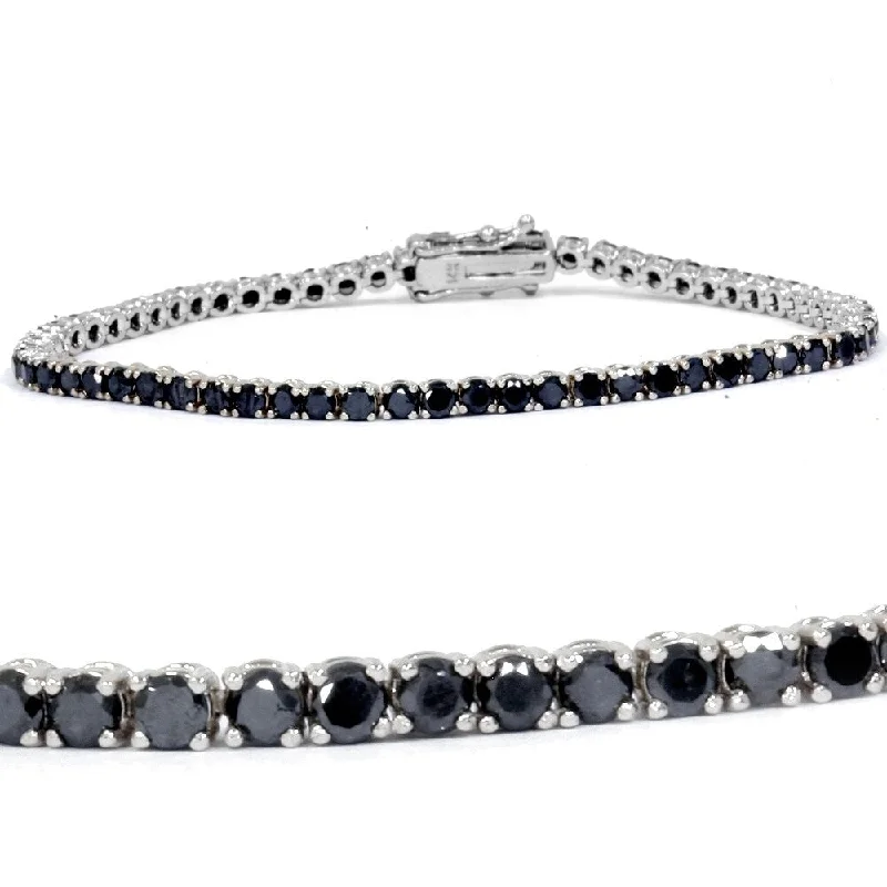 chiseled beaded bracelet-Pompeii3 14k White Gold 3 ct TDW Black Diamond Tennis Bracelet 7" With Double Lock Clasp