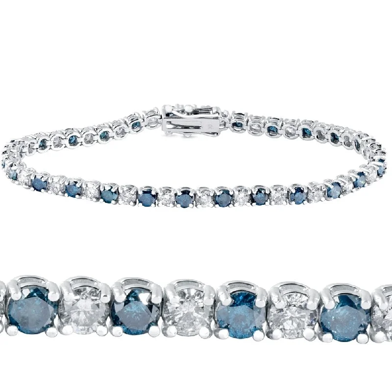 gothic gold bracelet-Pompeii3 14k White Gold 8 ct TDW Blue & White Diamond Tennis Bracelet 7" Double Lock Clasp