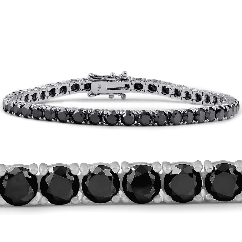 ancestral birthstone bracelet-Pompeii3 White Gold Black Diamond Round-Cut Tennis Bracelet 11 1/2Ct 7"