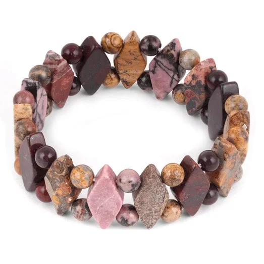 drifter turquoise chain bracelet-Poppy Jasper Rhodonite Picture Jasper Leopard Skin 4 Stones Gem Stone Bracelet