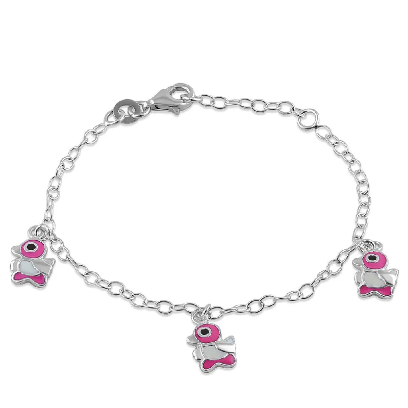 chiseled love bracelet-Sterling Silver 3 Multi Color Enamel Ducks Bracelet (Child Size)