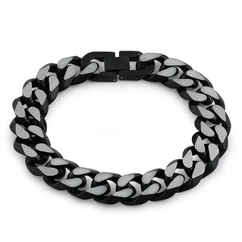 sprig charm bracelet-Stainless Steel Curb IP Black Link Bracelet