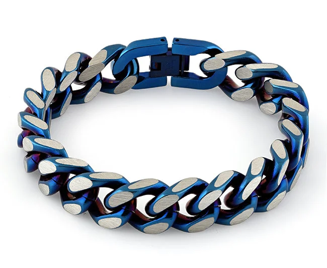 interlocked love bracelet-Stainless Steel Curb IP Blue Link Bracelet