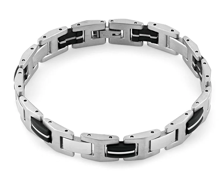 tech angular bracelet-Stainless Steel Link Black Bracelet