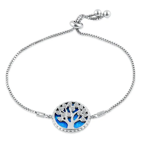 gold coil bracelet-Sterling Silver Adjustable Tree of Life Blue Lab Opal & Clear CZ Box Chain Bracelet