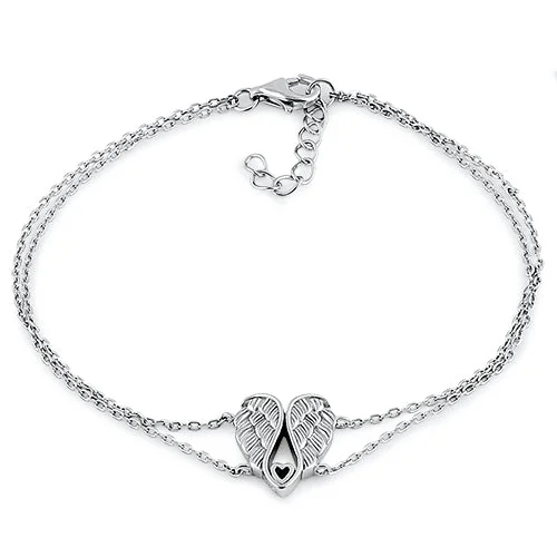 rose gold seven-link bracelet-Sterling Silver Angel Wings with Heart Bracelet