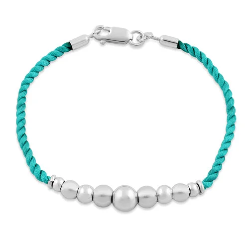 ripple-shaped chain bracelet-Sterling Silver Beads Turquoise Silk Rope Bracelet