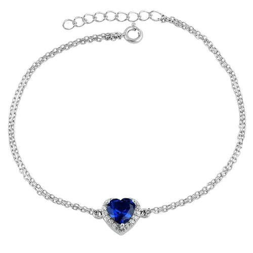 furrowed silver bracelet-Sterling Silver Blue and Clear CZ Heart Halo Bracelet