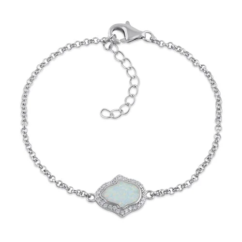 extravagant chain bracelet-Sterling Silver Clear CZ and White Opal Hamsa Bracelet