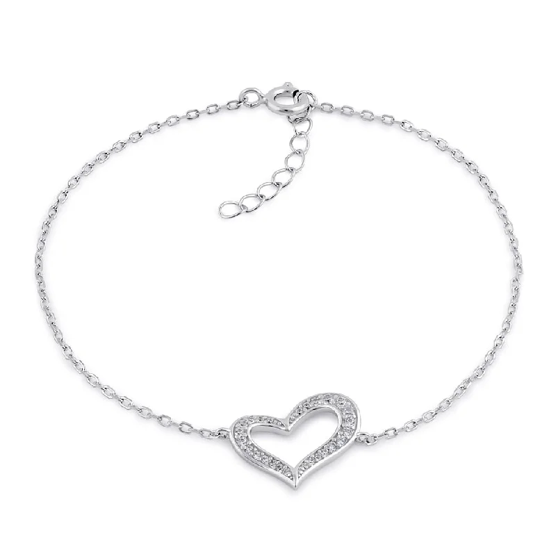 extravagant statement bracelet-Sterling Silver Clear CZ Heart Bracelet