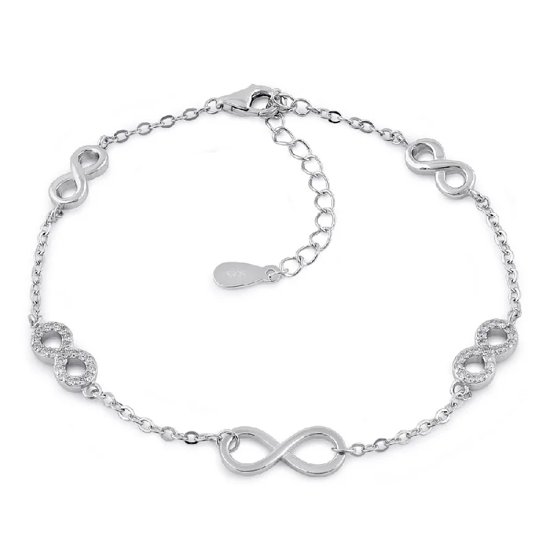 sprig chain bracelet-Sterling Silver Clear CZ Infinity Charm Bracelet