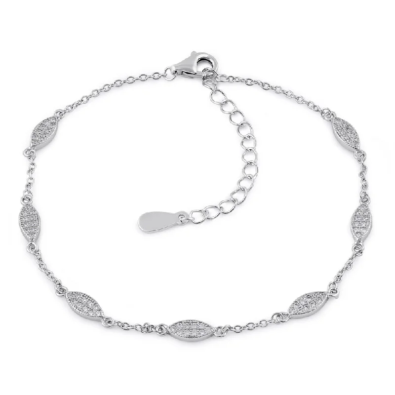 sprig engraved bracelet-Sterling Silver Clear CZ Marquise Charm Bracelet