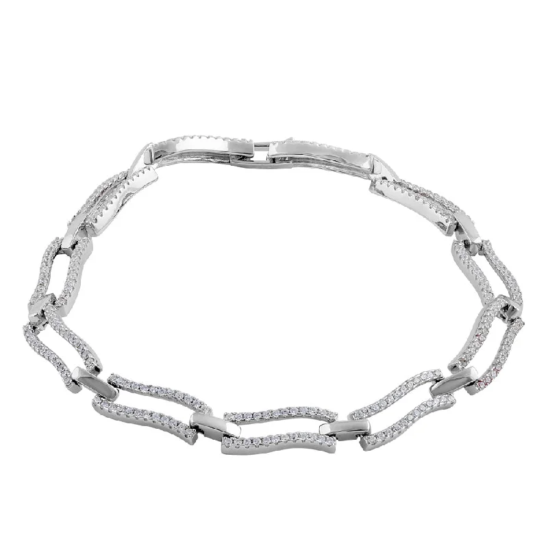 fluid charm bracelet-Sterling Silver Clear CZ Stylish Wave Bracelet