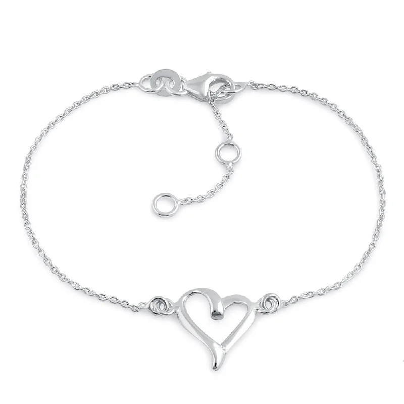 drifter turquoise chain bracelet-Sterling Silver Cursive Heart Bracelet