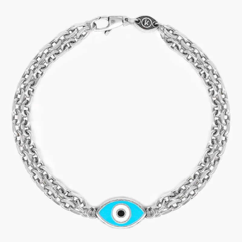 pearl interlocked bracelet-Sterling Silver Double Chain Bracelet With Evil Eye