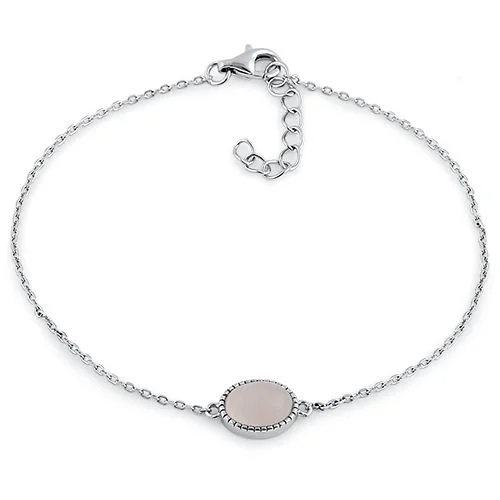 sprig link bracelet-Sterling Silver Dusty Pink Oval Bracelet