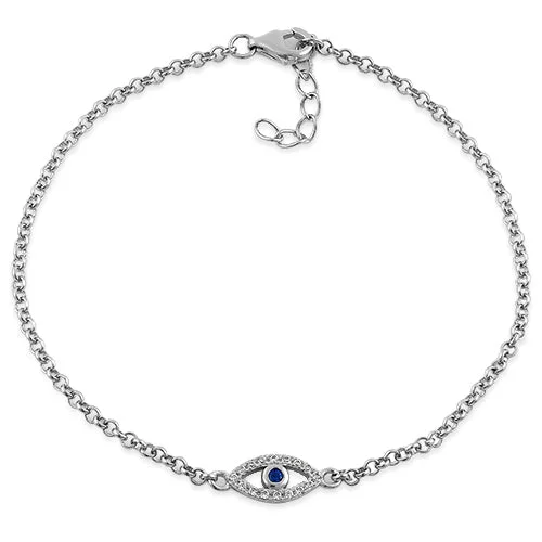 topaz chain bracelet-Sterling Silver Evil Eye Blue Spinel & Clear CZ Bracelet