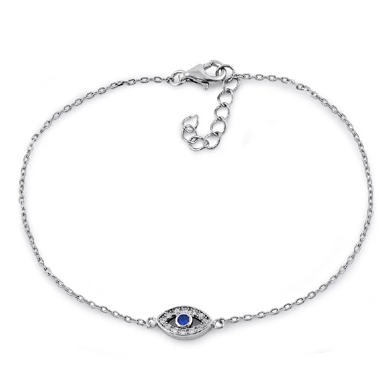 aquamarine charm bracelet-Sterling Silver Eye Blue Spinel CZ Bracelet