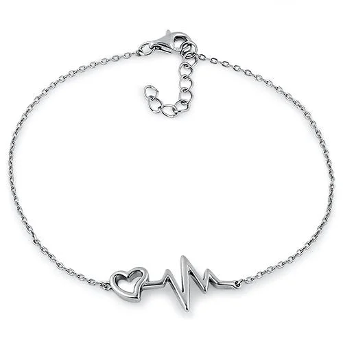 adaptable beaded bracelet-Sterling Silver Heartbeat Bracelet