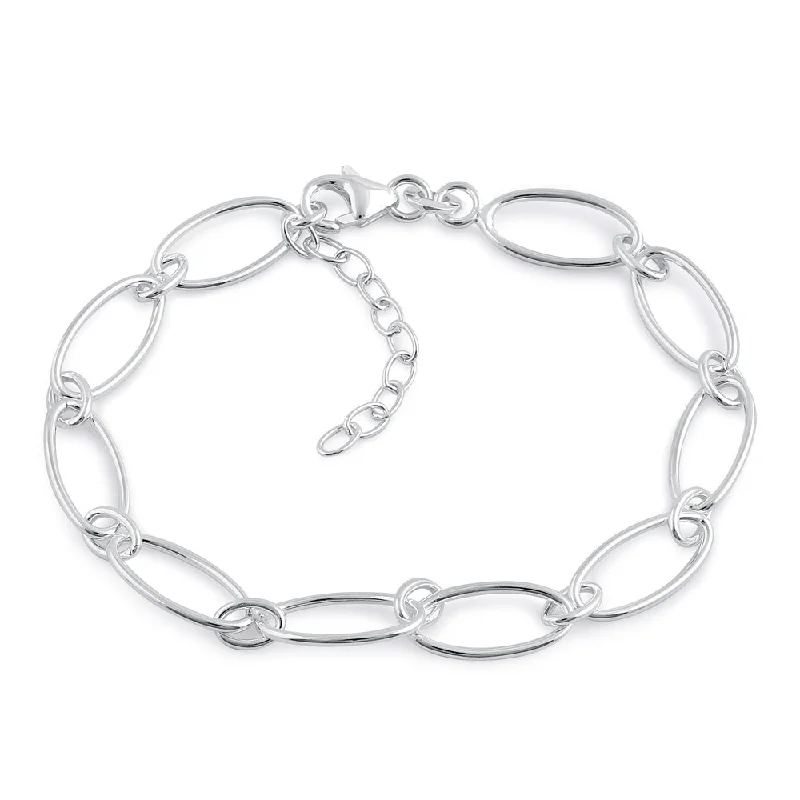 raw sapphire bracelet-Sterling Silver Oval Links Bracelet