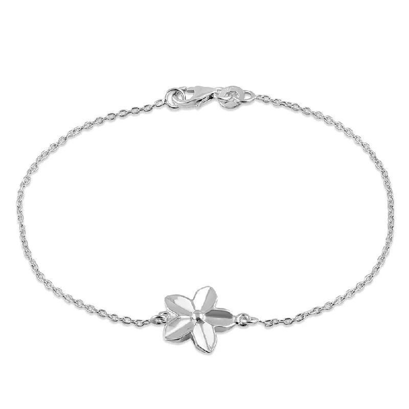 ripple-shaped charm bracelet-Sterling Silver Plumeria Bracelet