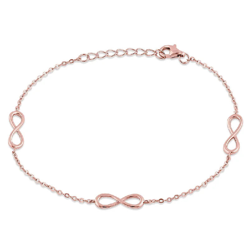 crescent wave charm bracelet-Sterling Silver Rose Gold Plated Triple Infinity Bracelet