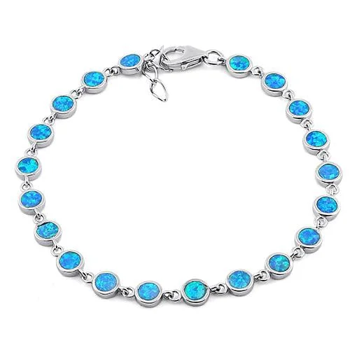 drifter beaded bracelet-Sterling Silver Round Blue Lab Opal Bracelet