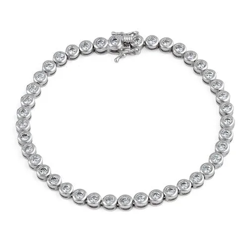 silver coil bracelet-Sterling Silver Round Clear CZ Tennis Bracelet