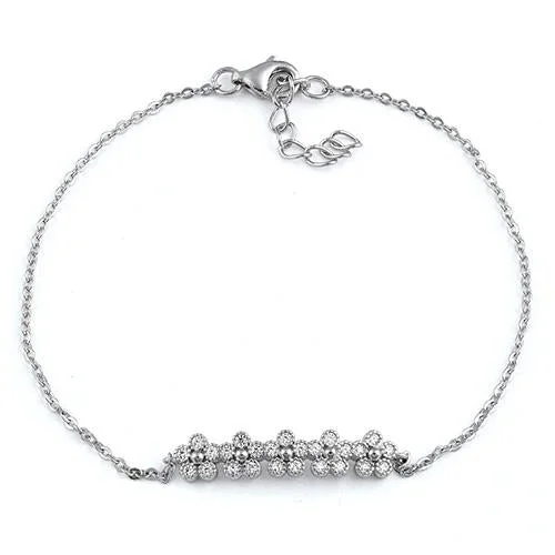 engraved name bracelet-Sterling Silver Row of Flowers Clear CZ Bracelet