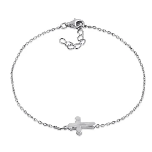 floral-themed bracelet-Sterling Silver Small Cross Bracelet