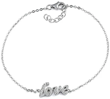 sturdy gemstone bracelet-Sterling Silver Stylish 'Love' Clear CZ Bracelet