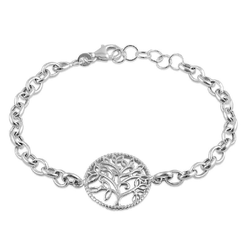 morganite silver bracelet-Sterling Silver Tree of Life Bracelet