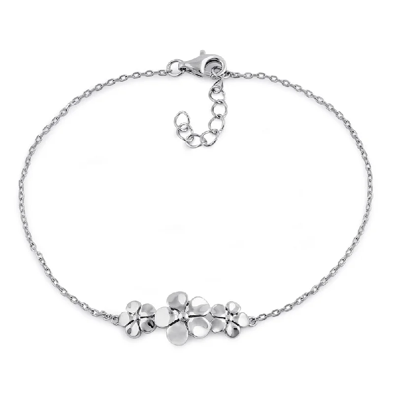 floral-inspired bracelet-Sterling Silver Triple Plumeria Bracelet