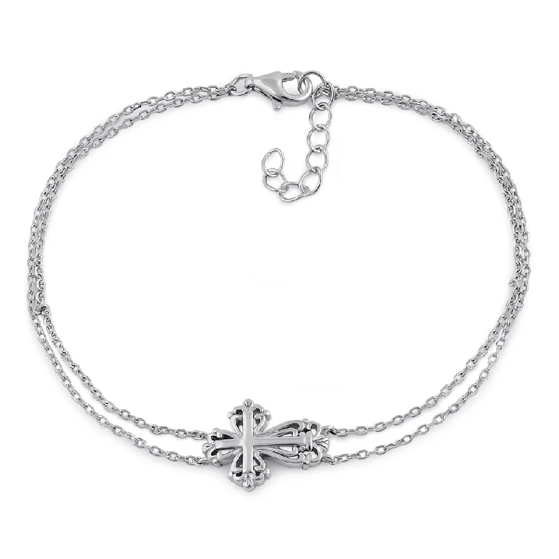 retro-style chain bracelet-Sterling Silver Vintage Cross Bracelet