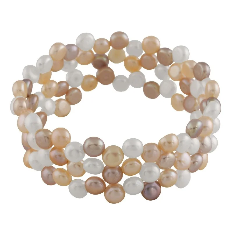 gleaming link bracelet-Triple Row Coil Pearl Bracelet