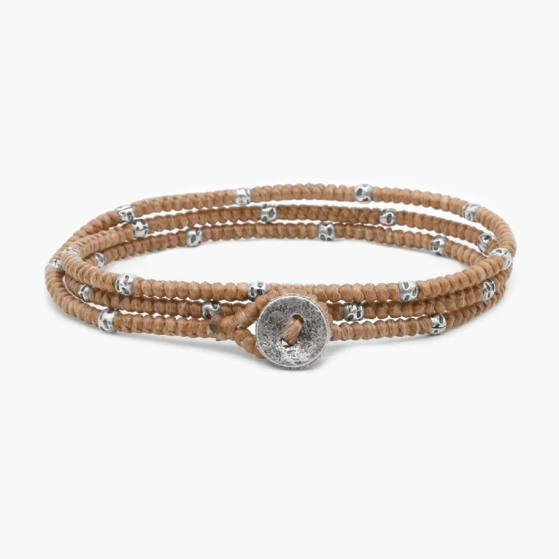 rose gold coiled bracelet-3mm Triple Wrap "Kamasan" Braided Bracelet (Brown)