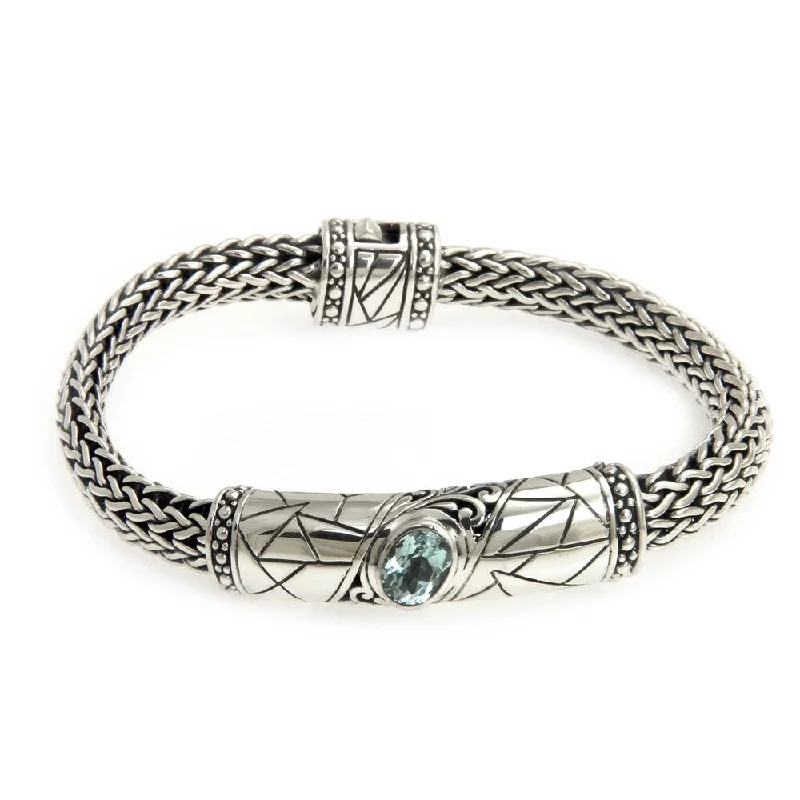 ripple-shaped bangle bracelet-Women's Sterling Silver 'Meditate' Blue Topaz Bracelet