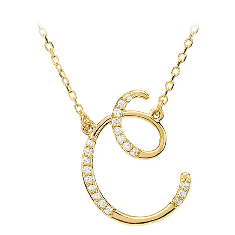 sculpted diamond necklace-1/10 Ctw Diamond 14k Yellow Gold Medium Script Initial C Necklace 17in