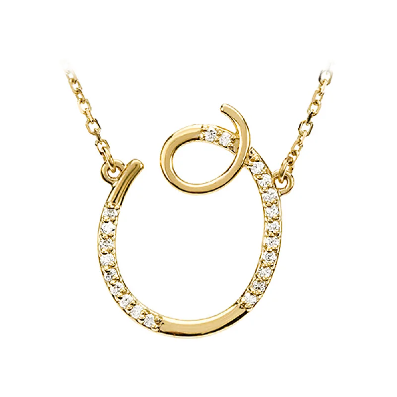 refined lattice necklace-1/10 Ctw Diamond 14k Yellow Gold Medium Script Initial O Necklace 17in