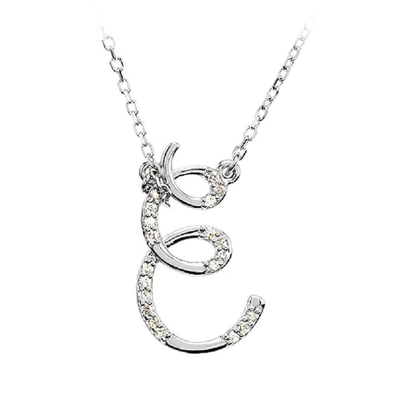 1/10 Ctw Diamond Sterling Silver Medium Script Initial E Necklace 16in