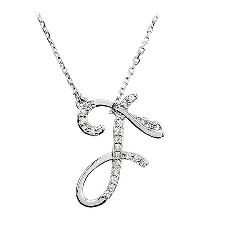 rose gold seven-chain necklace-1/10 Ctw Diamond Sterling Silver Medium Script Initial F Necklace 16in