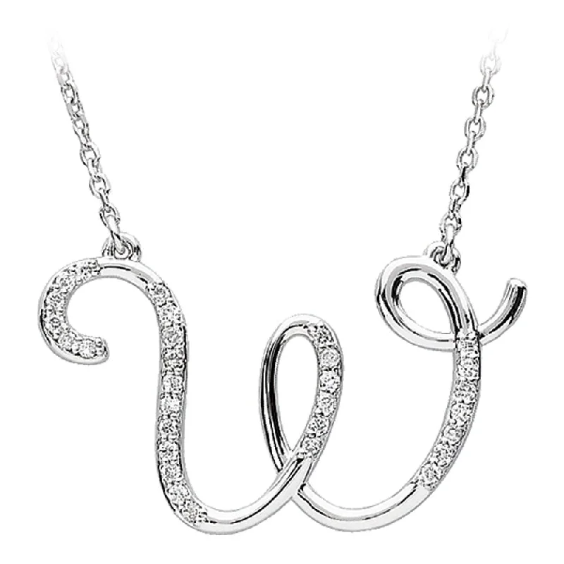 adaptable gold necklace-1/6 Ctw Diamond Sterling Silver Medium Script Initial W Necklace, 16in