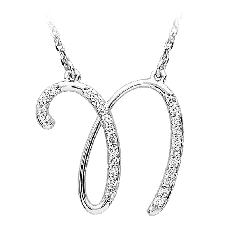 distressed statement necklace-1/8 Ctw Diamond 14k White Gold Medium Script Initial N Necklace, 17in